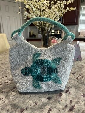 Beaded Turtle Accent Top-Handle Bag